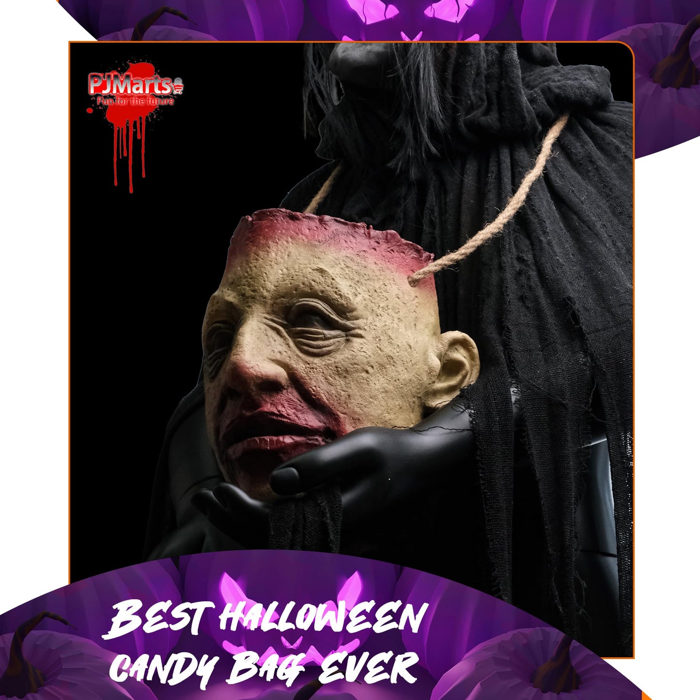 Severed Head Bloody Candy Shoulder Bag, Bloody Trick or Treat Bucket Halloween Candy Basket Halloween Party Window Decorations Props