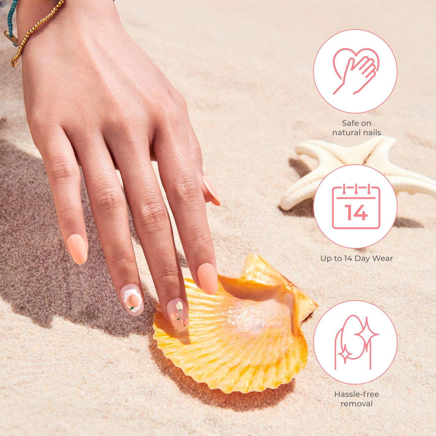 KISS | The Summer I Turned Pretty French Tip Press On Nails, ‘Sunlit Days’, Medium Coffin, Includes Pink Gel Nail Glue (2g), Mini Nail File, Cuticle Stick, & 28 Fake Nails