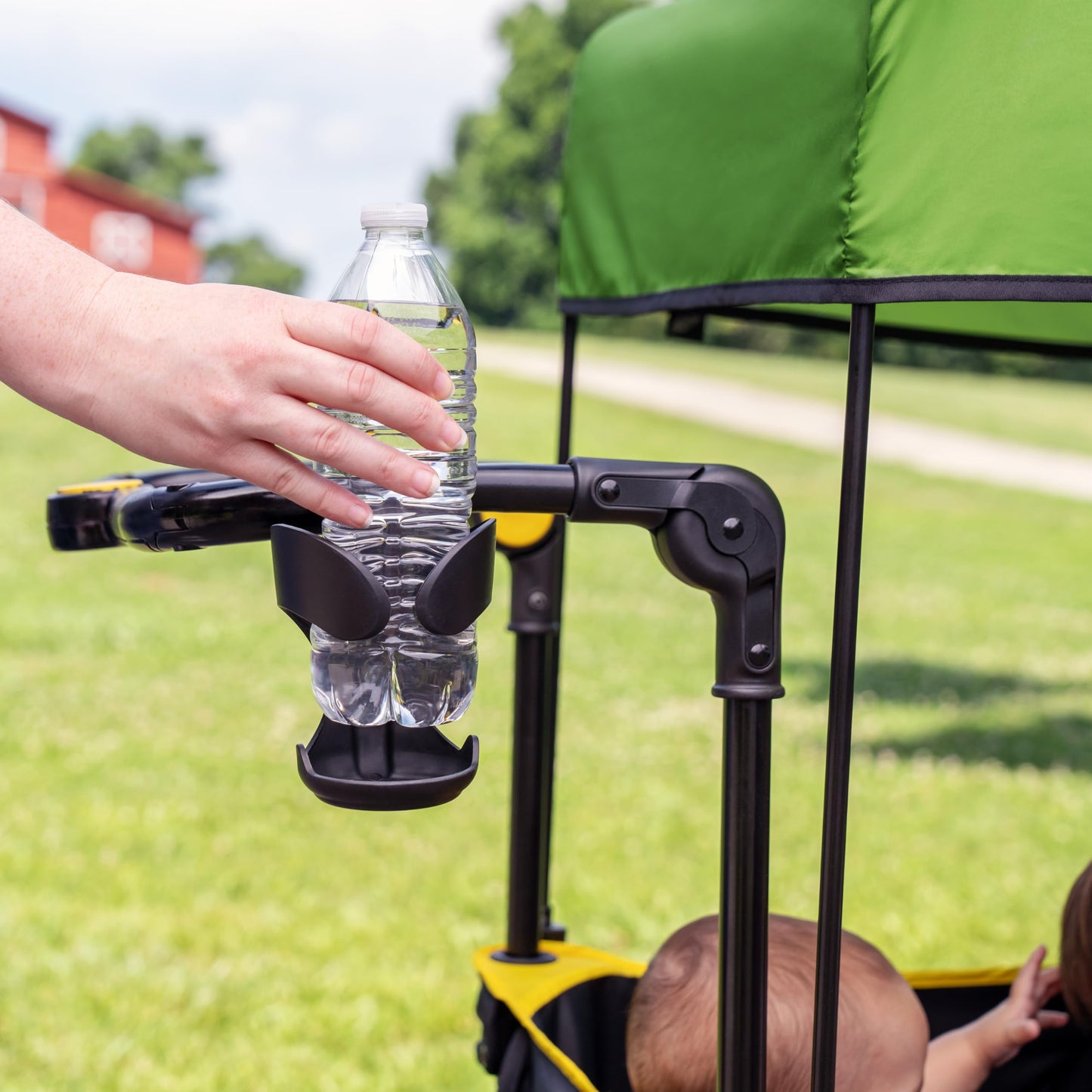 Bright Starts John Deere Pop 'N Ride Stroller Wagon, Foldable with Sun Shade 50+ SPF Protection, Seats 2 Kids at Once, Green & Yellow Unisex