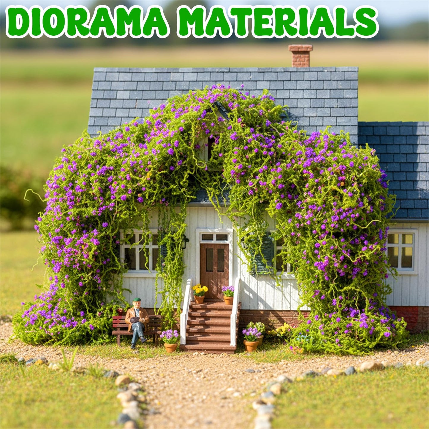 Warmtree Realistic Miniature Vines Simulation Vine Miniature Plants for DIY Mini Model Railway Fairy Garden Architecture Diorama Supplies Scenery Landscape Layout (Purple)