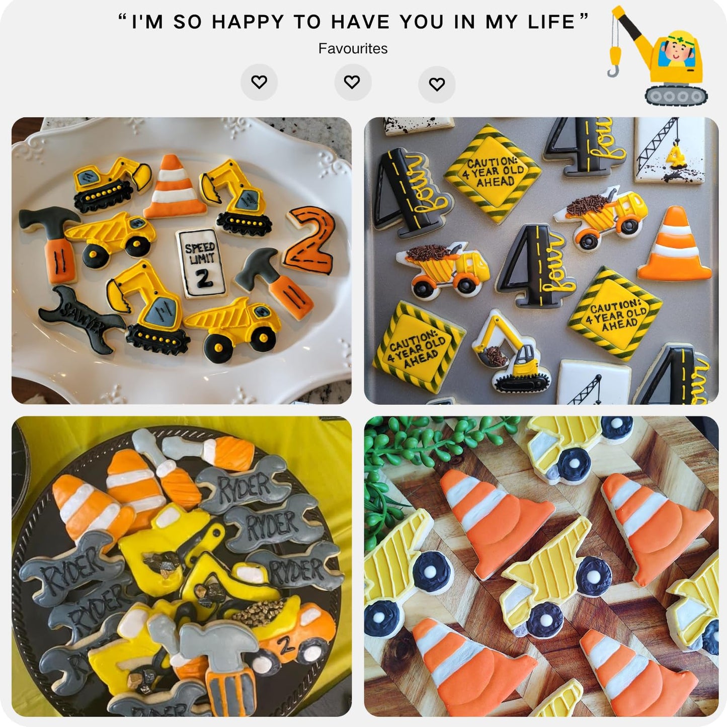 Construction Cookie Cutter Set-3 Inches-9 Piece- Excavator Digger Bulldozer Dump Truck Hammer Wrench Construction Tools Cutters Molds for Kids Construction Themed Party