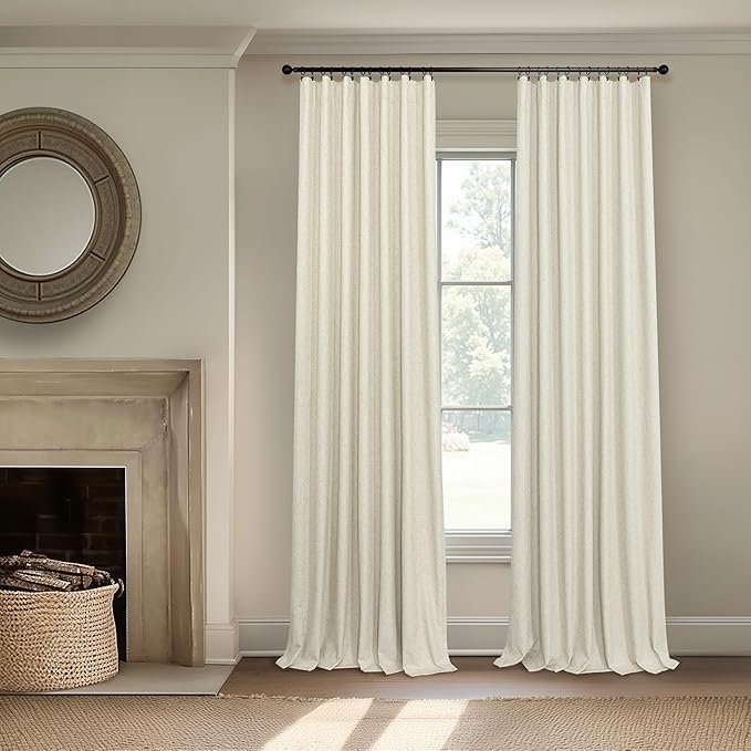 Linen Textured Boho 100% Blackout Small Window Curtains 45 inch Length 2 Panels Country Curtain for Kitchen Door Bathroom Bedroom Living Room Darkening Short Cafe Drape Back Tab Rustic Farmhouse Beige