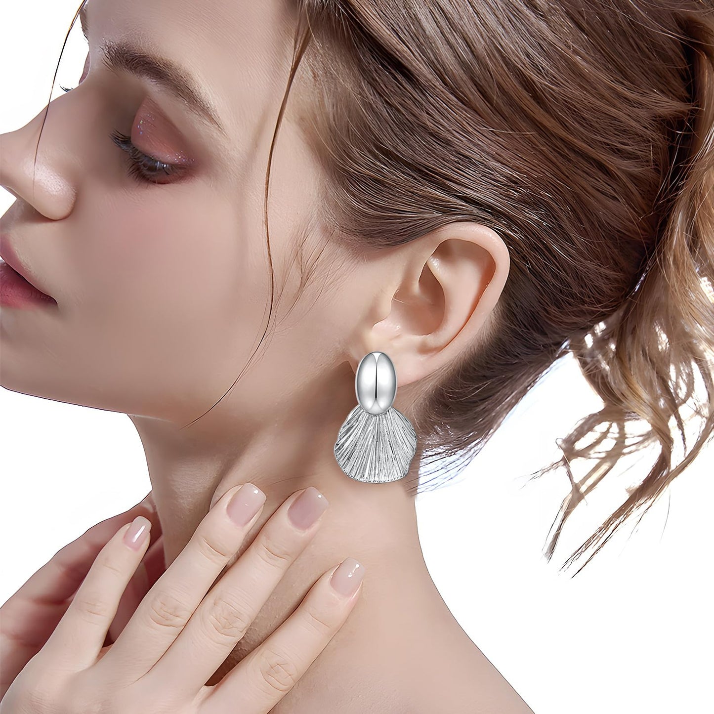 FILMOON Shell Dangle Plated Earring for Women Fan-shaped Earrings Fashion Statement Jewelry