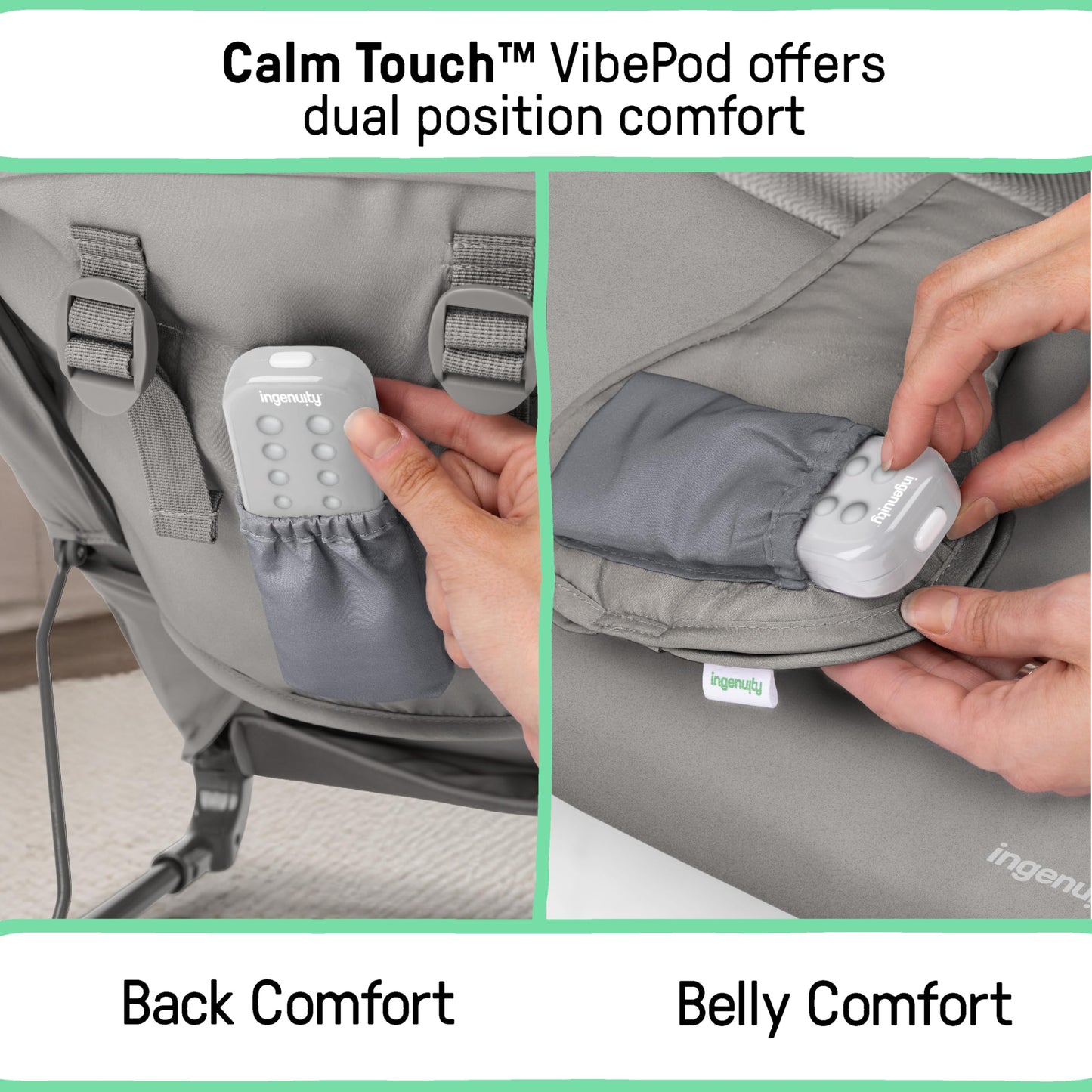 Ingenuity Nestle Vibrating Rocker, Lightweight Foldable Infant Seat with Breathable Fabric, 2-Position Recline, Mini Vibration Unit, 5-Point Harness, Travel Bag