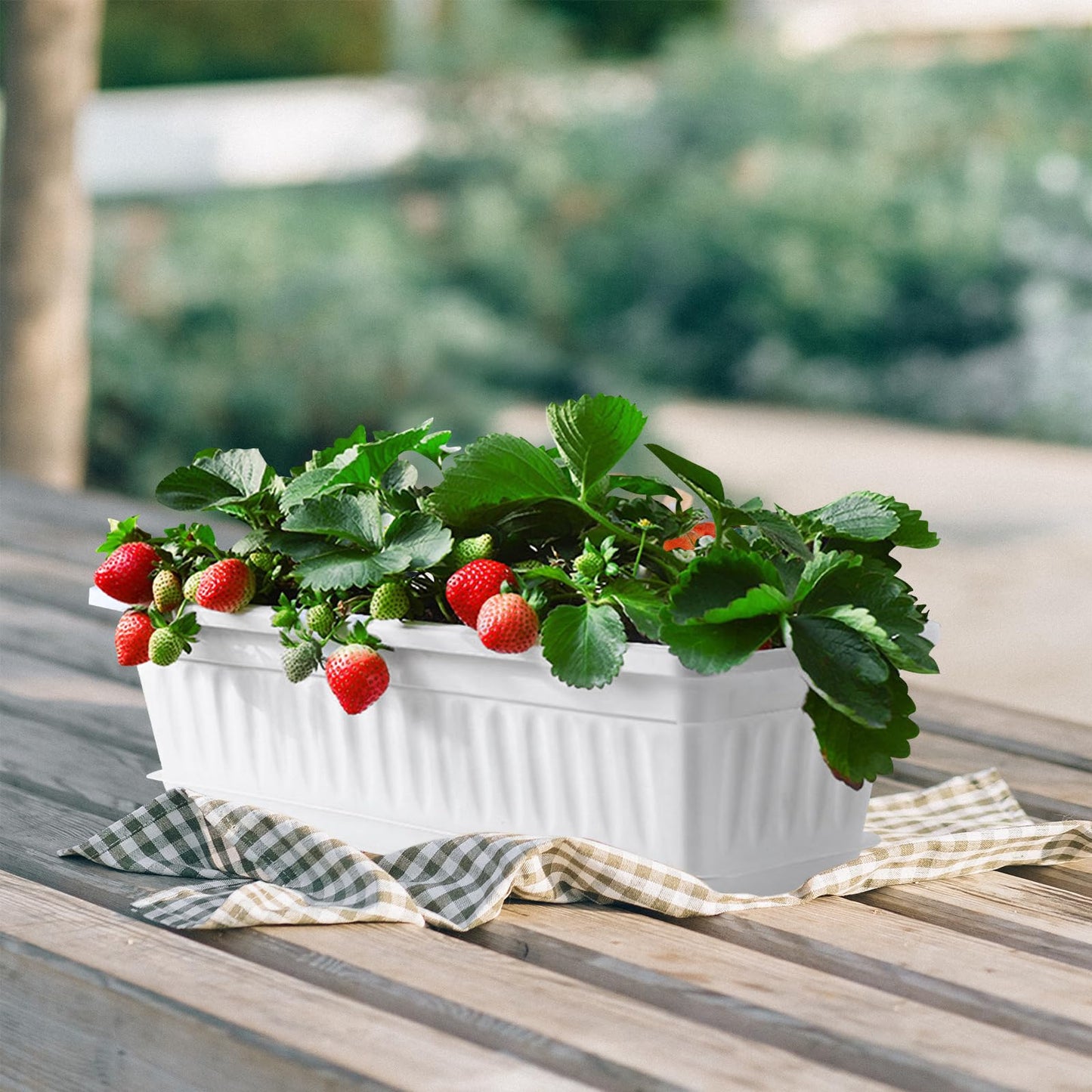 POPETPOP Window Box Planter: 2pcs Plastic Rectangular Planter Window Flower Pot Plant Pots Vegetable Planters Long Pots for Windowsill Patio Garden, 43x19cm, White