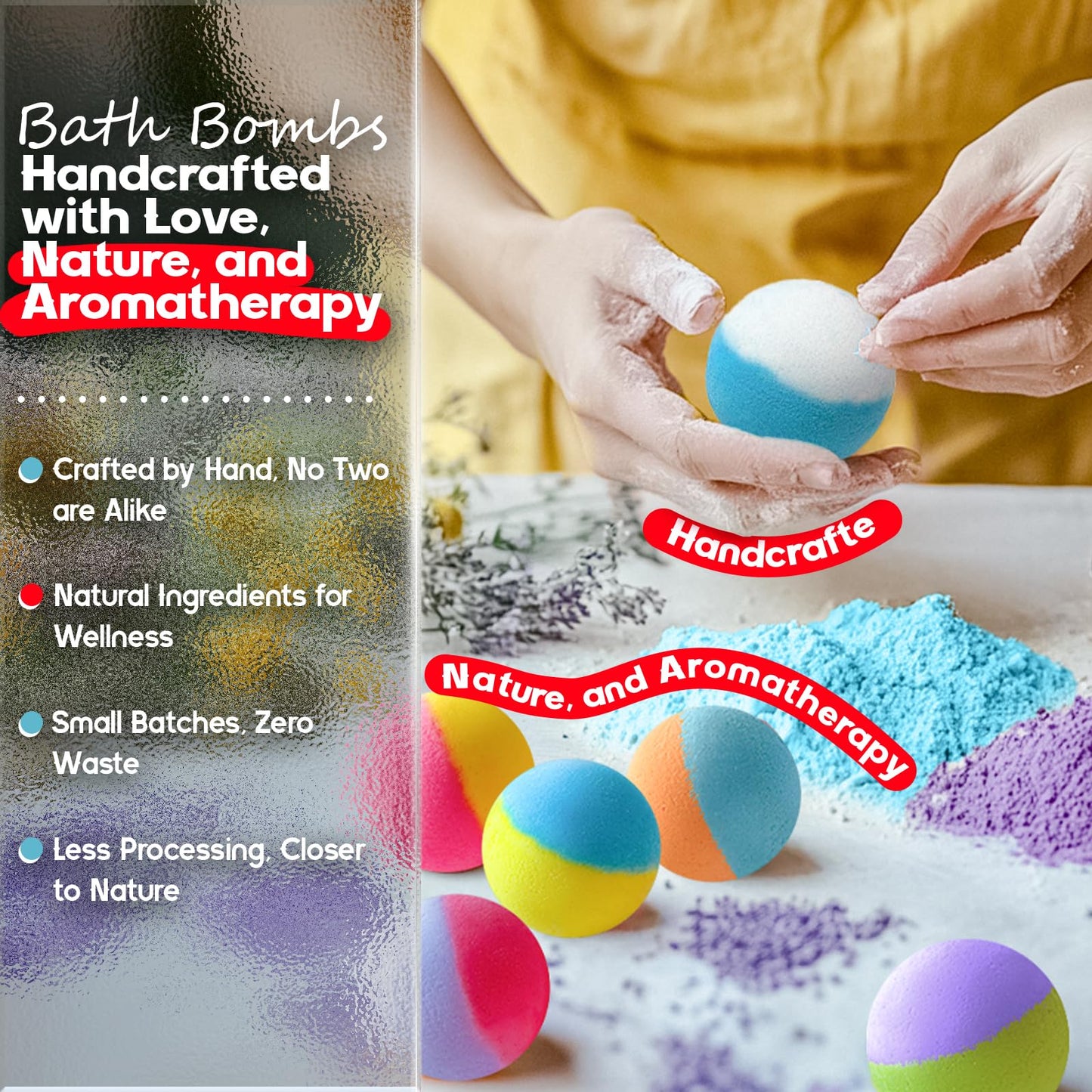 64 Pack Natural Bath Bombs Bulk Set – 8 Scents, Organic Ingredients, Long-Lasting Bubbles, Relaxing Gifts for Women & Men, Self-Care, Birthday, Christmas & Stocking Stuffers