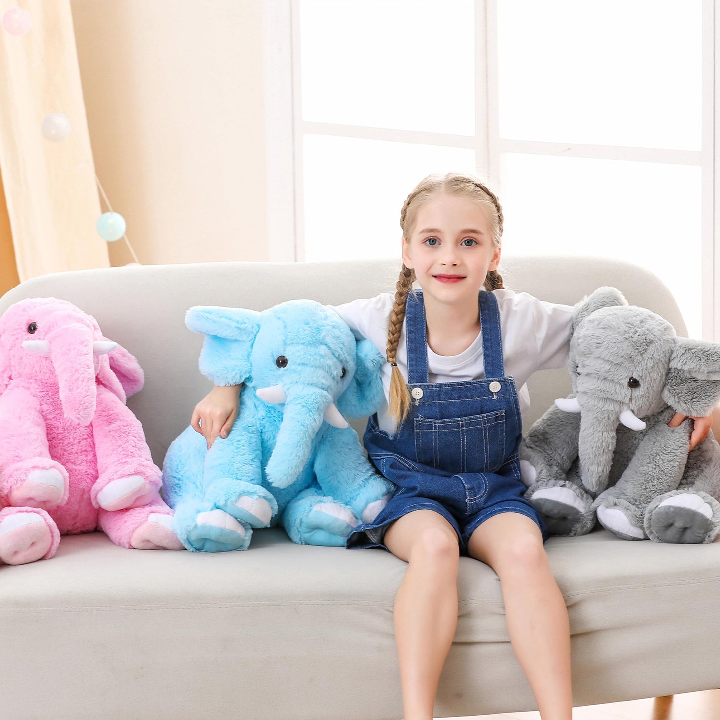 JellyMallow Elephant Weighted Stuffed Animals 5 lbs 16 inches Gray, Large Weighted Elephant Plushie Cuddly Pillow Gift for Kids & Adults