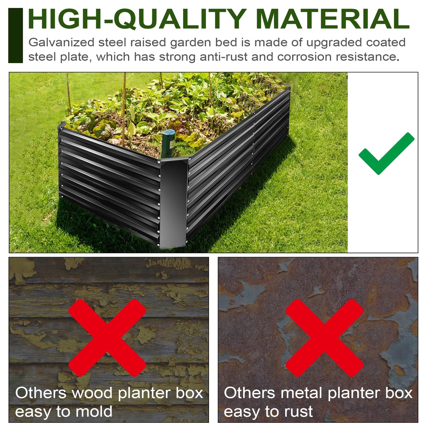 EDOSTORY Metal Raised Bed Garden Bed Kit, 8x4x2ft Tall Galvanized Planter Raised Garden Boxes Outdoor, Large Metal Raised Garden Beds for Flowers, Vegetables, Herbs