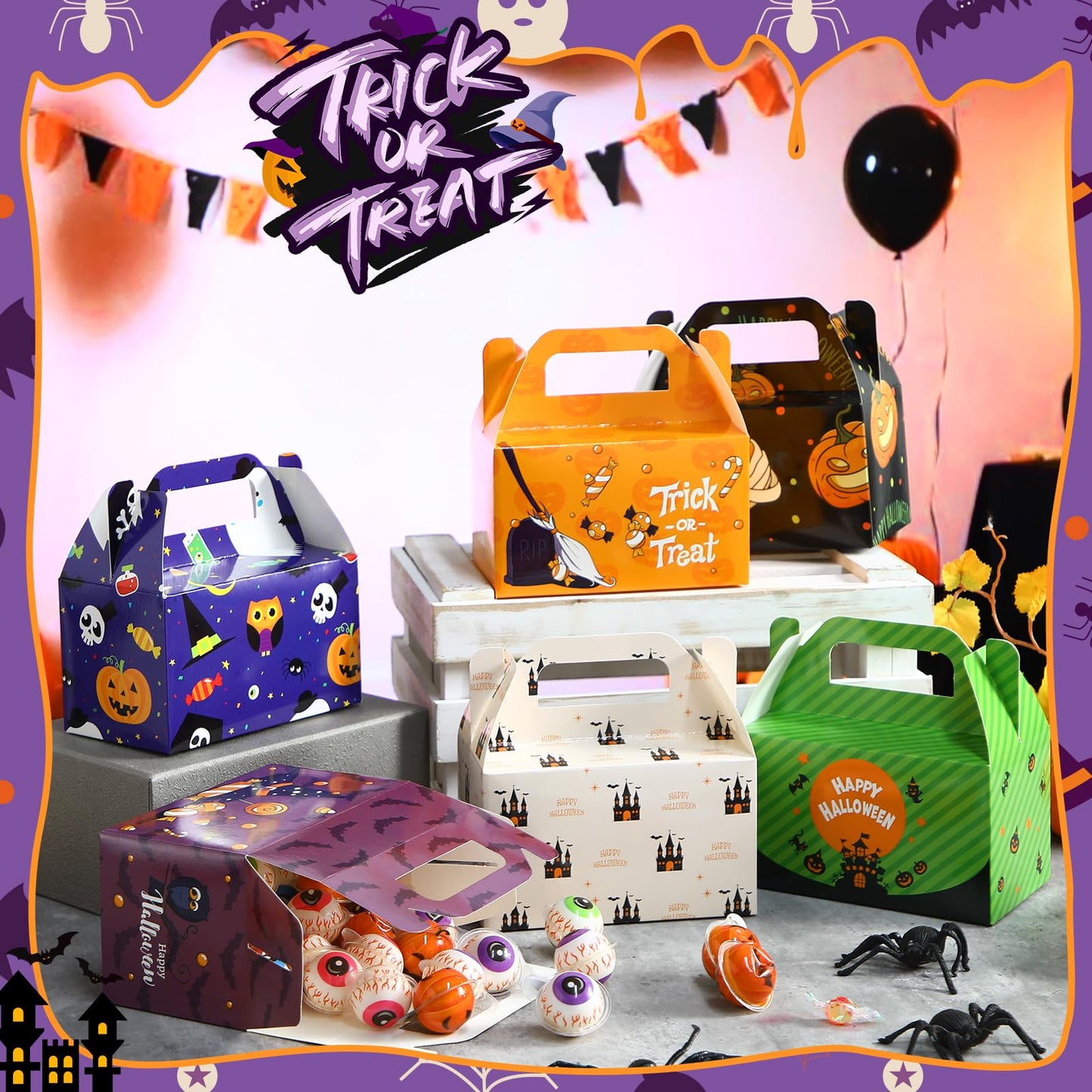 Zhanmai 36 Pack Halloween Treat Goodie Boxes Halloween Ghost Cookie Container Cupcake Snack Box with Handle Party Favor