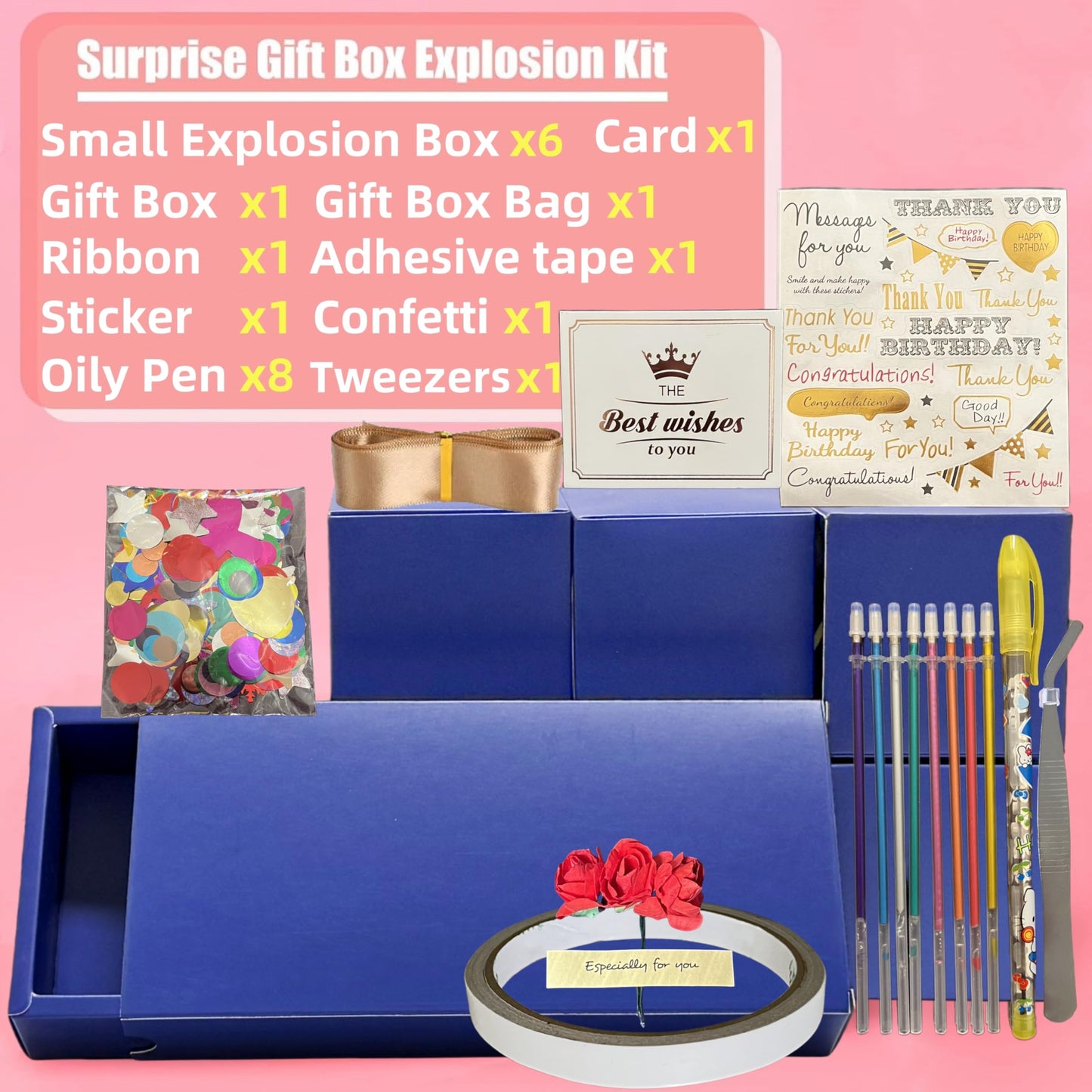 JINSTABAG Surprise Gift Box Explosion for Money, DIY Unique Folding Bouncing Cash Pop Up Gift Boxes for Birthday, Christmas, Anniversary, Valentine's Day. (Dark blue)