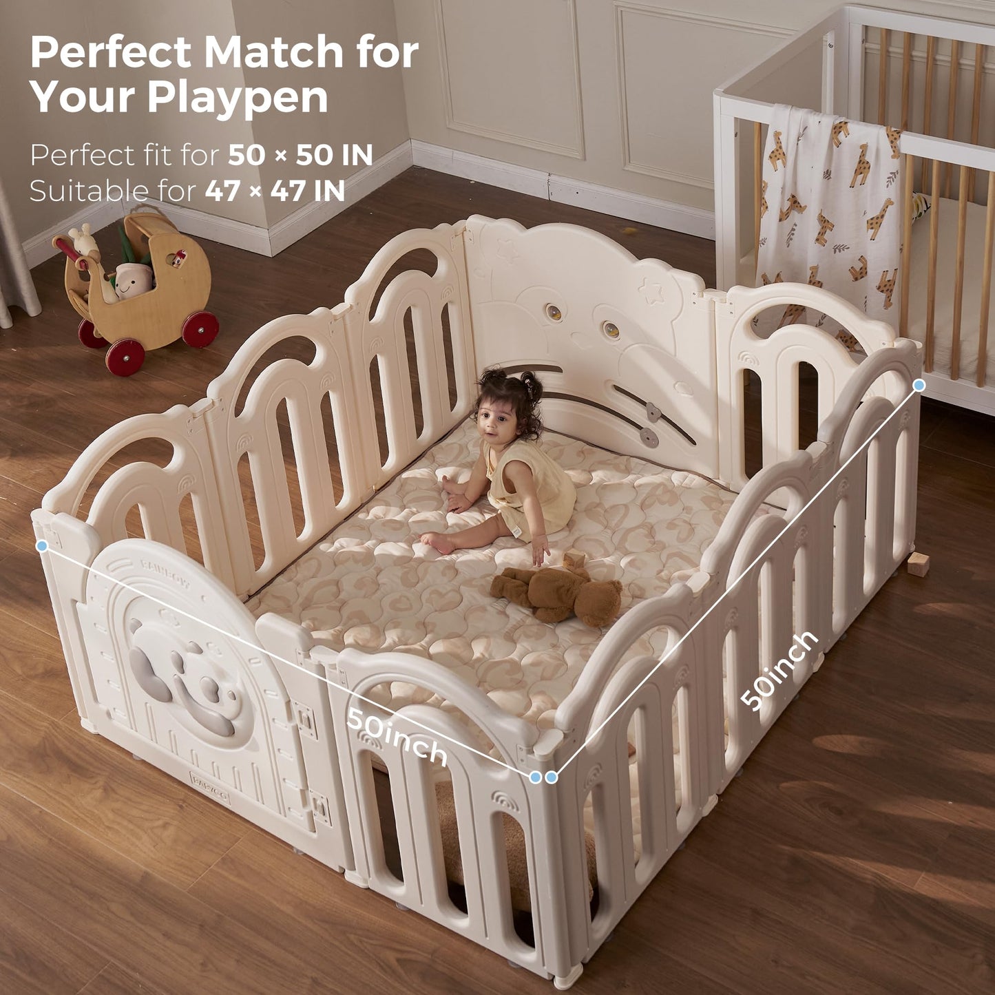 Momcozy Baby Play Mat for Floor, 50x50 Thickened Playpen Mat, Playmate for Baby Tummy Time, Waterproof & Non-Slip, Foldable Outdoor Mat with Carrying Handle, Leopard