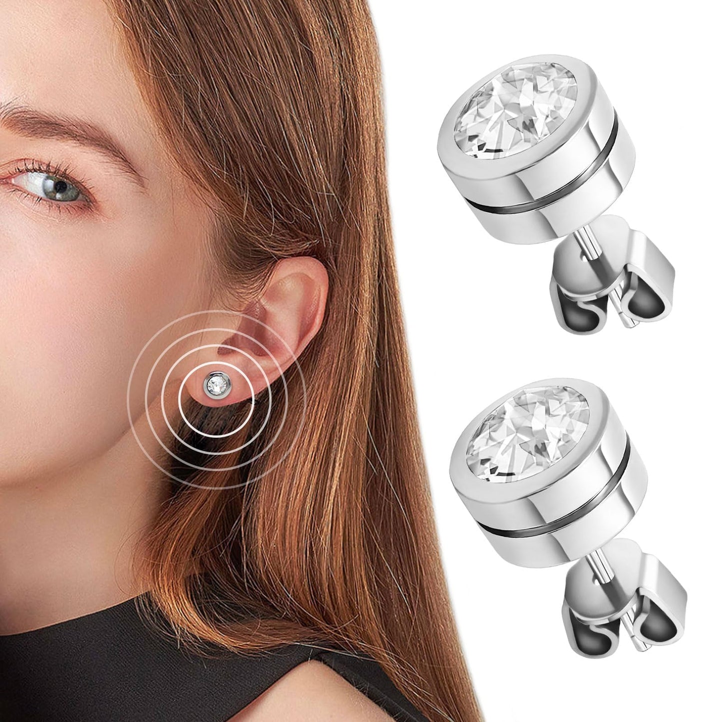 JEROOT Titanium Magnetic Earrings for Women Men, Pure Titanium Earrings for Sensitive Ears, 1 Pair Ear Studs for Jewelry Gift