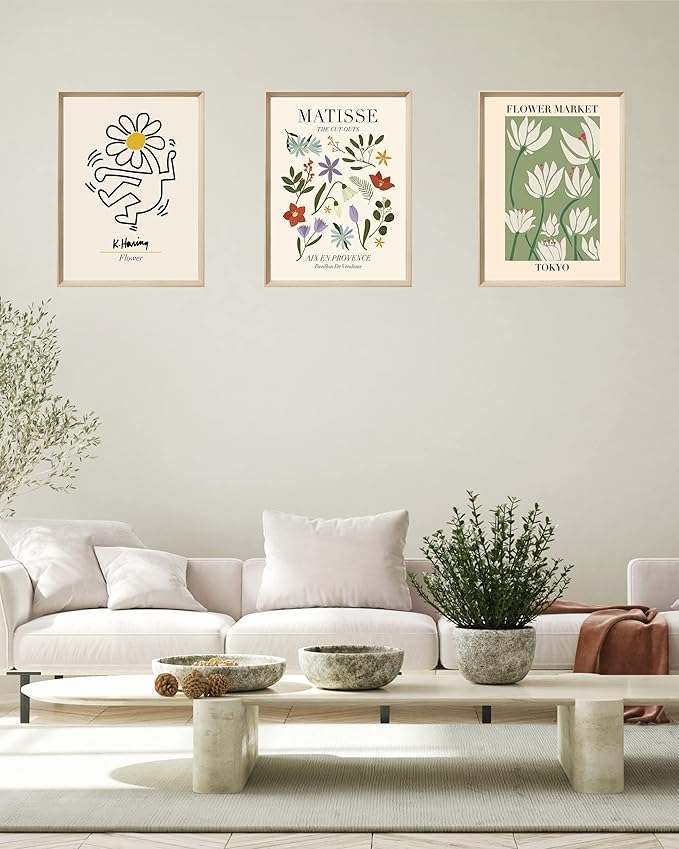 Framed Matisse Canvas Wall Art for Bedroom,Abstract Matisse Canvas Wall Decor,Minimalist Classic Decor Aesthetic,12x16IN Wood High Framed Design Posters for Living Room,Bathroom Set of 3