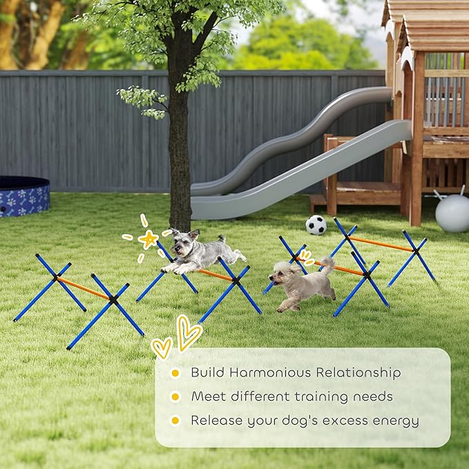 PawHut Dog Agility Training Equipment, Adjustable Height, 4 Pieces, Orange