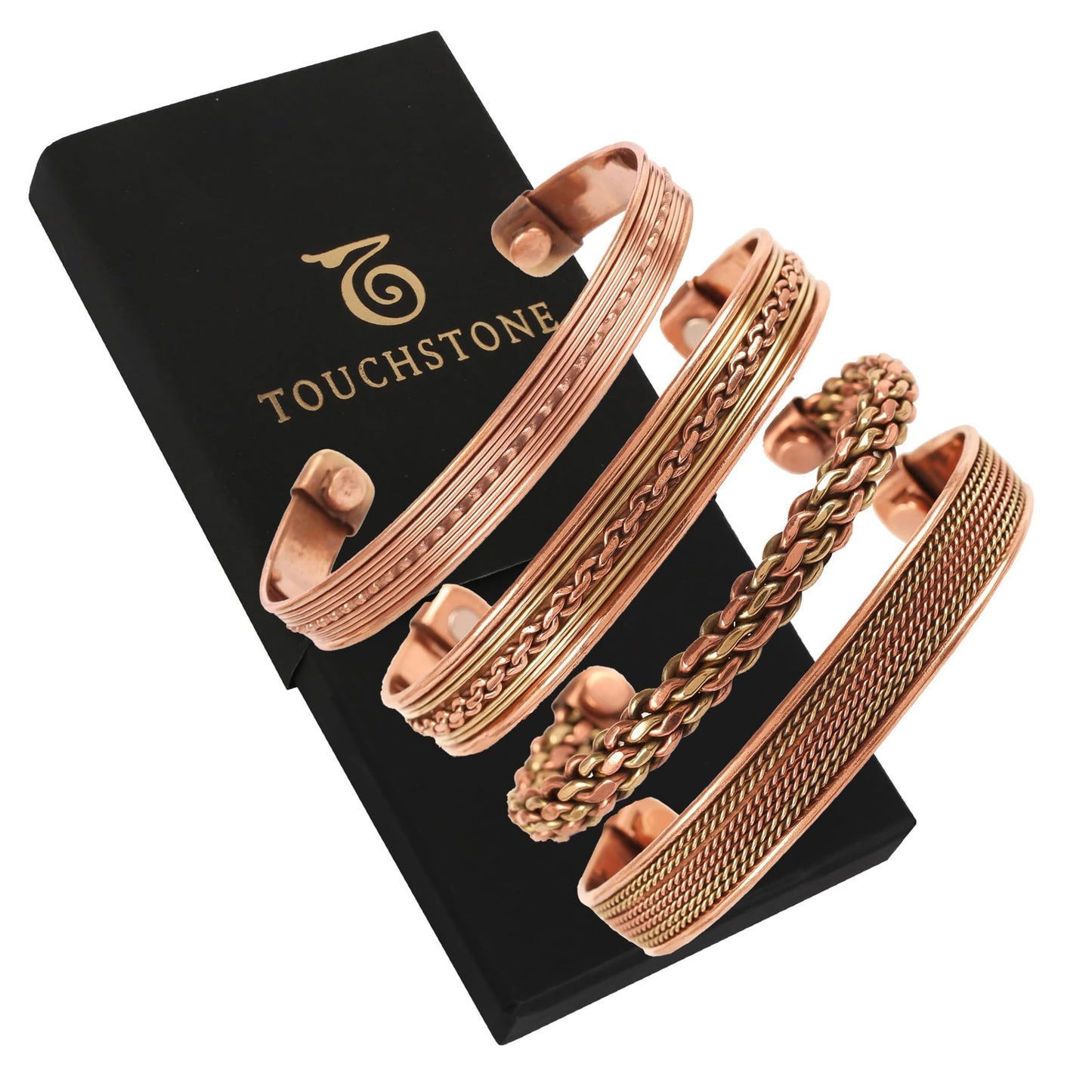 Touchstone Copper magnetic bracelet Tibetan style. Hand forged with solid and high gauge pure copper. Set of 4 different designs.