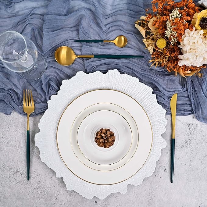 Pesonlook 100Pcs White Charger Plates Round 13inch, Reef Plate Chargers for Dinner, Bulk Plastic Floral Table Charger Plates for Dinner Wedding Party Event Table Setting Decoration(White)