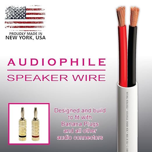 NATIONAL Wire&Cable - 16/2 Audiophile Speaker Wire (100 Feet) 16AWG Gauge - Made in USA - in Wall Audio Speaker Wire Cable/CL Rated/ETL Listed / 2 Conductors - OFC Oxygen-Free Copper, White 100ft