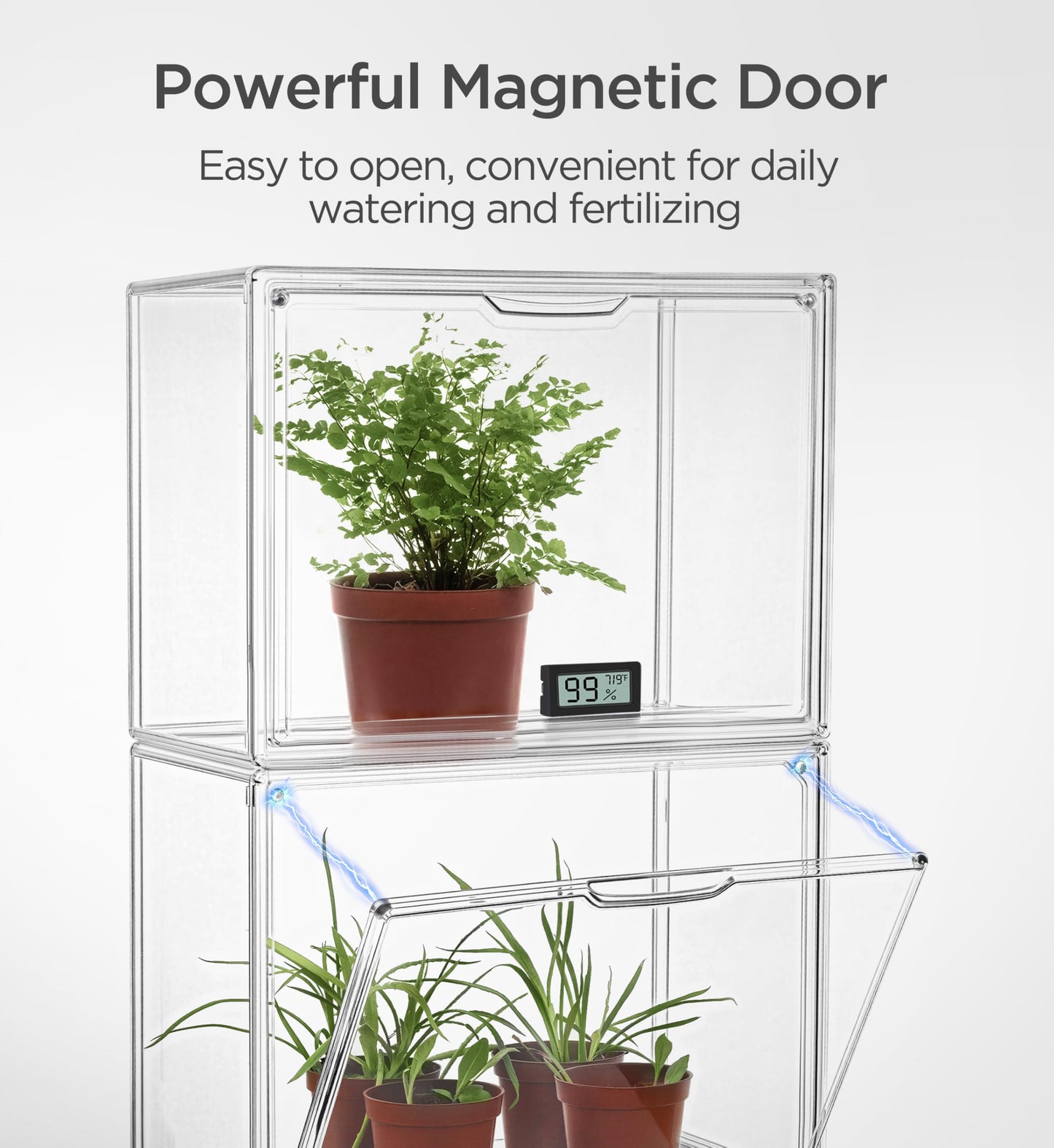 HBlife Mini Greenhouse for Indoor, Clear Stackable Green House with Magnetic Waterproof Door for Small Plants Nursery Germination and Display, Tabletop Portable Greenhouse, 14.1x8.6x10.6 Inch (3 Pack)