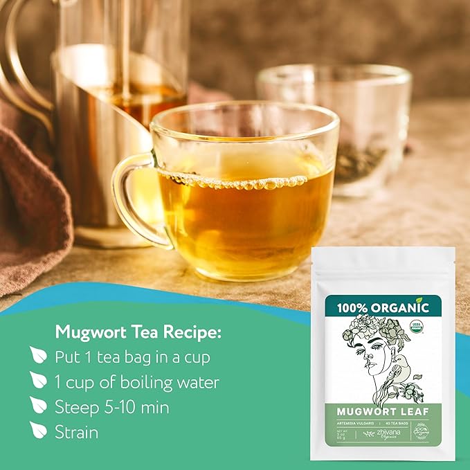 Organic Mugwort Tea (40 Tea Bags) – Mugwart Tea for Digestive Health, Liver, Women Cycle, Relaxation (Artemisia Vulgaris) - Te de Artemisa