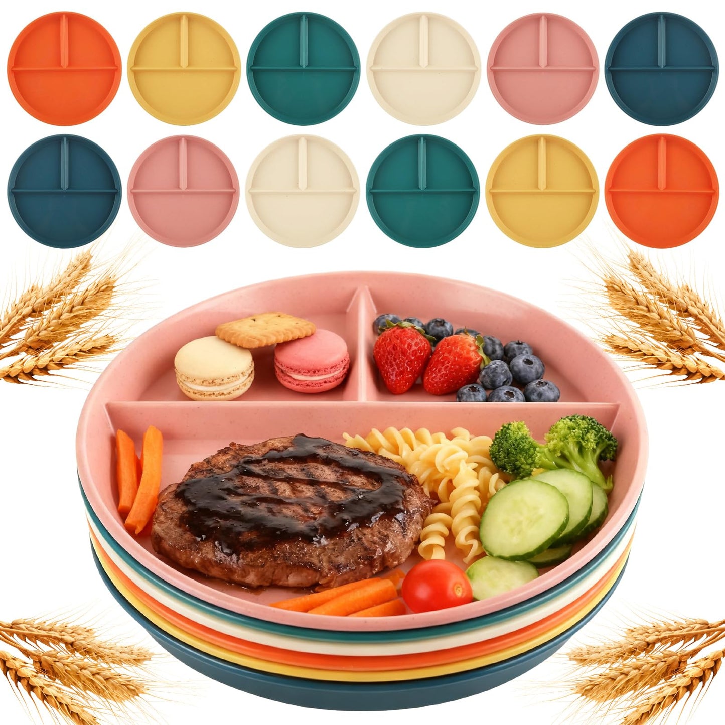 LDXDRU 12Pcs Portion Control Plate, Divided Plates For Adults, 9 inch Divided Plate, Unbreakable Divided Dinner Plates, Reusable Diet Plate, BPA Free, Dishwasher & Microwave Safe, 6 Color