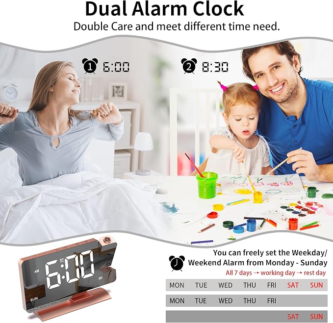 Projection Alarm Clock for Bedroom Ceiling, Pink Room Decor Digital Clock