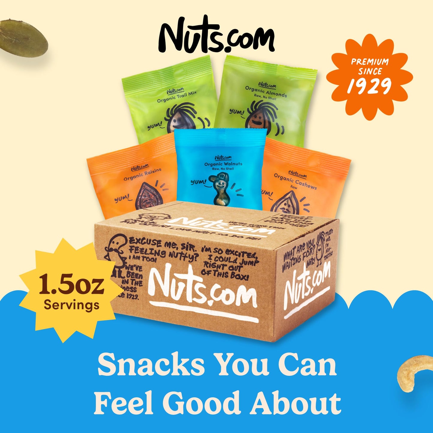 Nuts.com – Organic Dried Fruit and Nuts Variety Box – Gourmet Assortment for Festive Gifts – Includes Organic Cashews, Almonds, Walnuts, Raisins, and Trail Mix