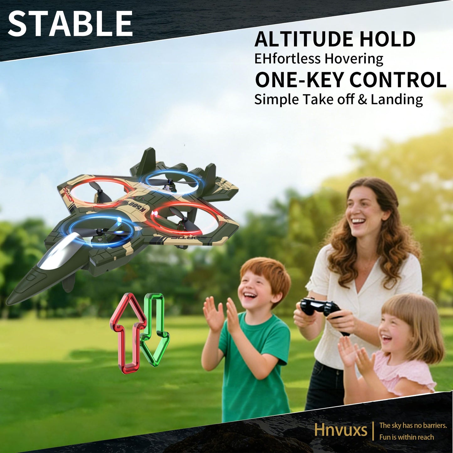 Hnvuxs Fighter Mini RC Airplane for Kids and Beginners - Hand Launch Stunt Drone with Auto Hover, 3D Flips, Easy Joystick Control, 3 Speeds, Propeller Guards, Indoor Outdoor Toy Gift