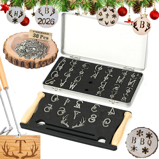 1 Inch Branding Iron Kit – Wood Burning & Leather Crafting Stamps Set with Animal, Western Symbols, Letters & Numbers for Woodworking Leather Branding BBQ Food Marking (Number/Alphabet/Antlers Set)