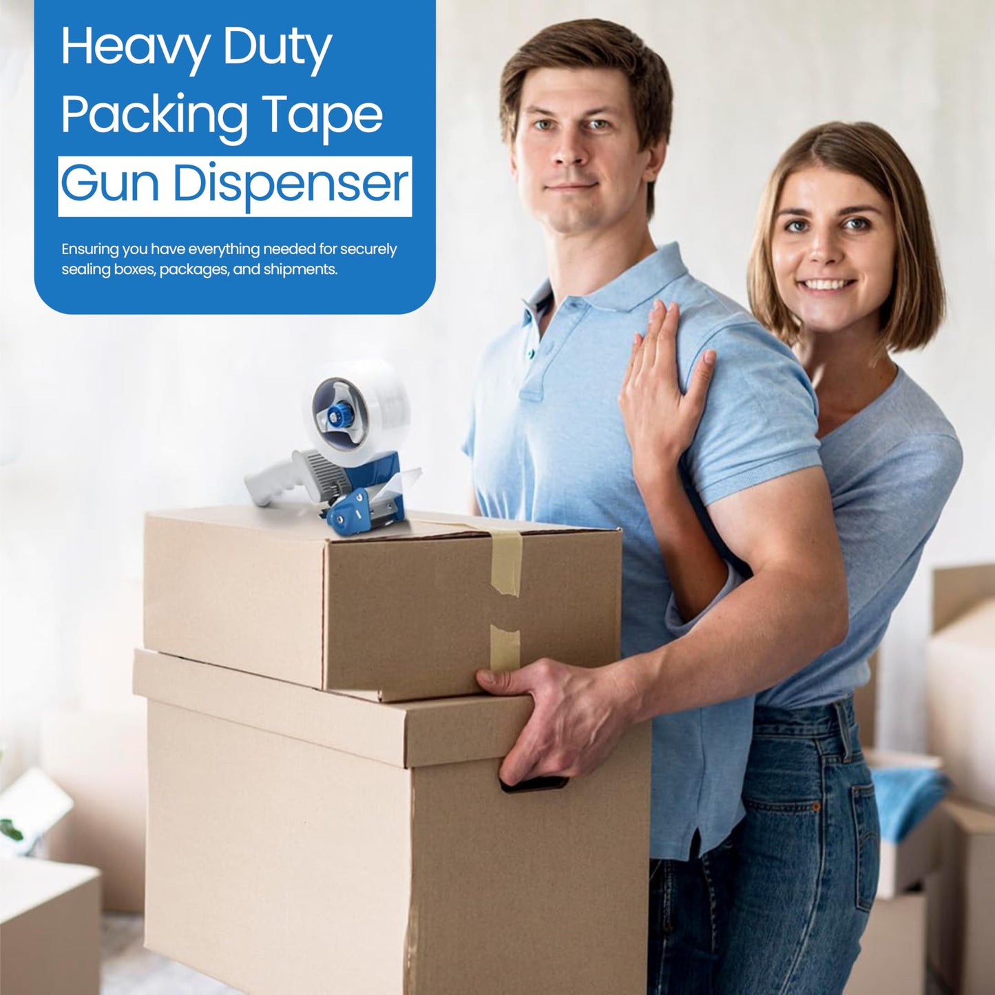 Luxuriaz Heavy Duty Packing Tape with Dispenser - 1.88 Inch x 65 Yards, 6-Pack Clear Packaging Tapes, Durable Tape Dispenser for Secure Sealing, Ideal for Moving and Shipping
