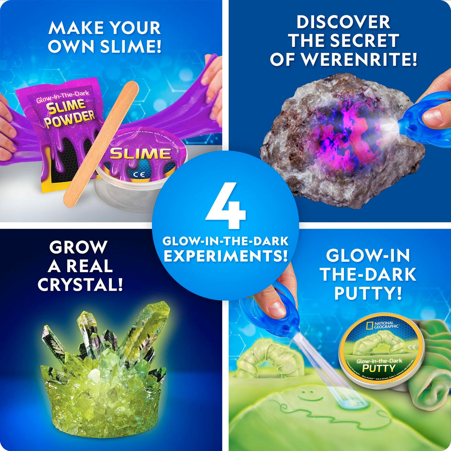 NATIONAL GEOGRAPHIC Mega Science Kit - Glow in The Dark Lab with Crystal Growing Kit, Slime Making, Glowing Putty, and More Science Experiments, Slime Kit for Boys and Girls (Amazon Exclusive)
