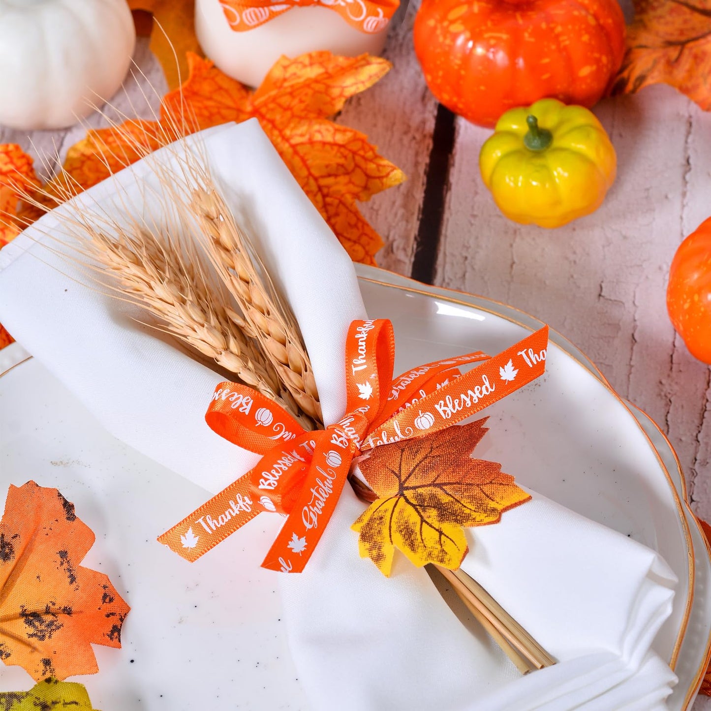 Ribest Fall Ribbon Thin, 3/8 Inch Grosgrain Pumpkin Thanksgiving Ribbons for Crafts Gift Wrapping Bows Making Autumn Harvest Decor 20 Rolls 100 Yards