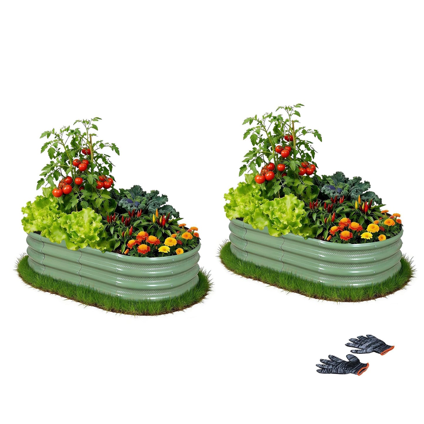 Gartist 2 Pack Raised Garden Bed Kits, 4x2x1FT Green Oval Galvanized Outdoor Planter Beds, Easy Assembly Metal Raised Bed for Vegetables, Flowers & Herbs