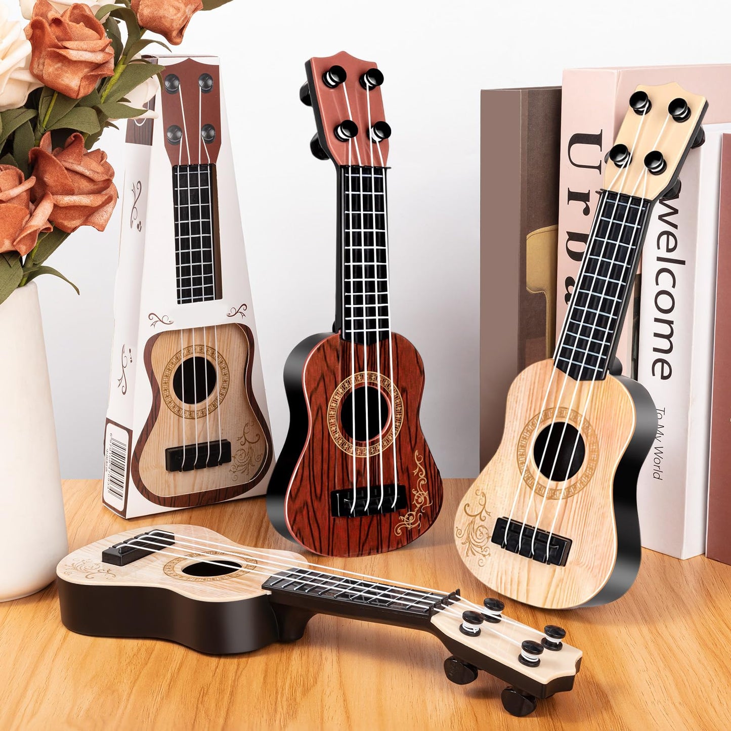 10 Inch Kids Mini Guitar 12 Pcs Toy Guitars 4 Strings Mini Ukulele Musical Instrument Guitars Toy for Toddler Beginner