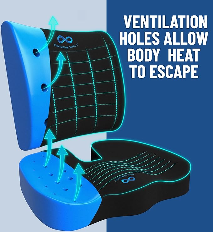 Everlasting Comfort Doctor Recommended Memory Foam Seat Cushion for Office Chairs & Car Seat - Ergonomic Office Desk Accessories for Tailbone Pain Relief, Sciatica & Lumbar Support