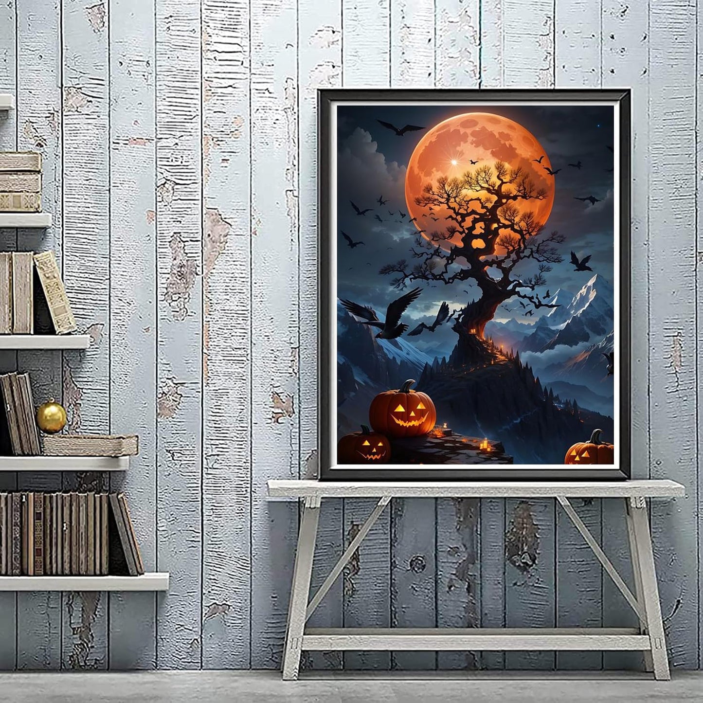 Halloween Paint by Numbers for Adults with Framed Canvas-with Wooden Easel,Paint by Numbers Kits Framed Canvas,DIY Acrylic Oil Painting Kits with Brushes Nice Gift Box for Home Wall Decor(12x16 Inch)