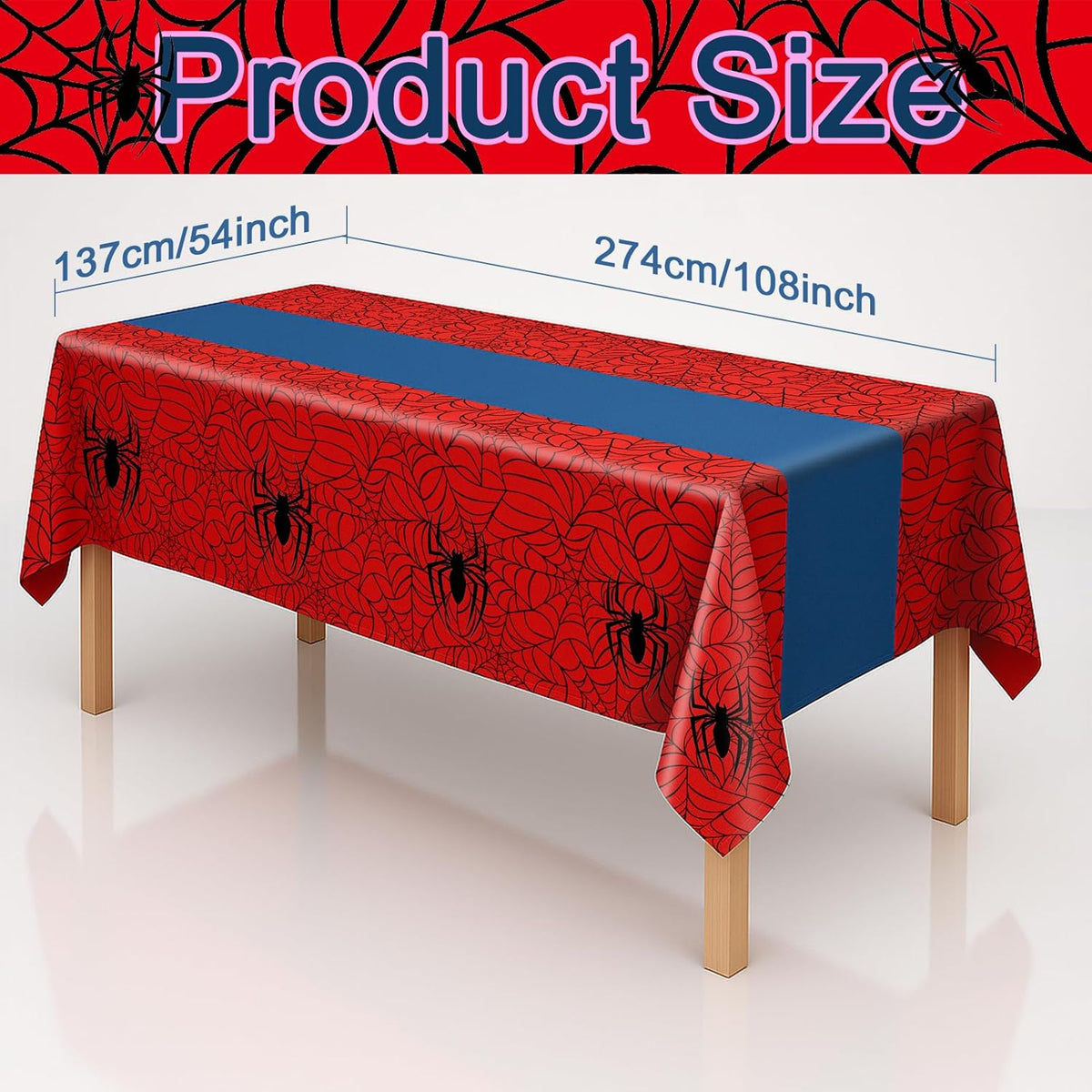 3-Pack Spider Theme Tablecloths - 54x108 Inch Disposable Plastic Table Covers for Birthday & Halloween Parties, Red & Blue Web Design Decorations for Little Ones, Adults, Indoor/Outdoor Event