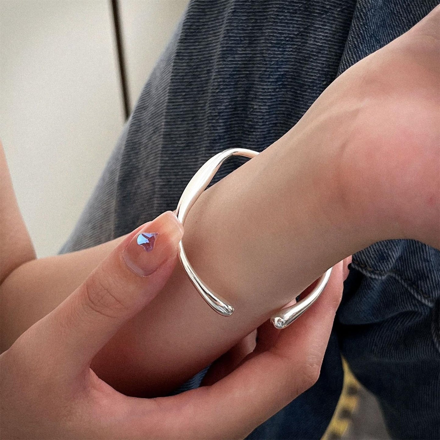 Handmade 925 Sterling Silver Bangle Bracelets For Women Irregular Bangle Bracelets Square Bangles Open Adjustable Bangles For Women Minimalist Statement Bracelets Stackable Cuff Bangles Jewelry Gifts