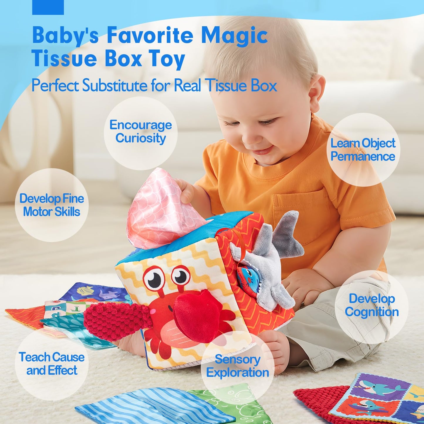 hahaland Baby Toys 0-12 Months - Soft, Crinkle, Squeaky, Sensory Toys for Babies