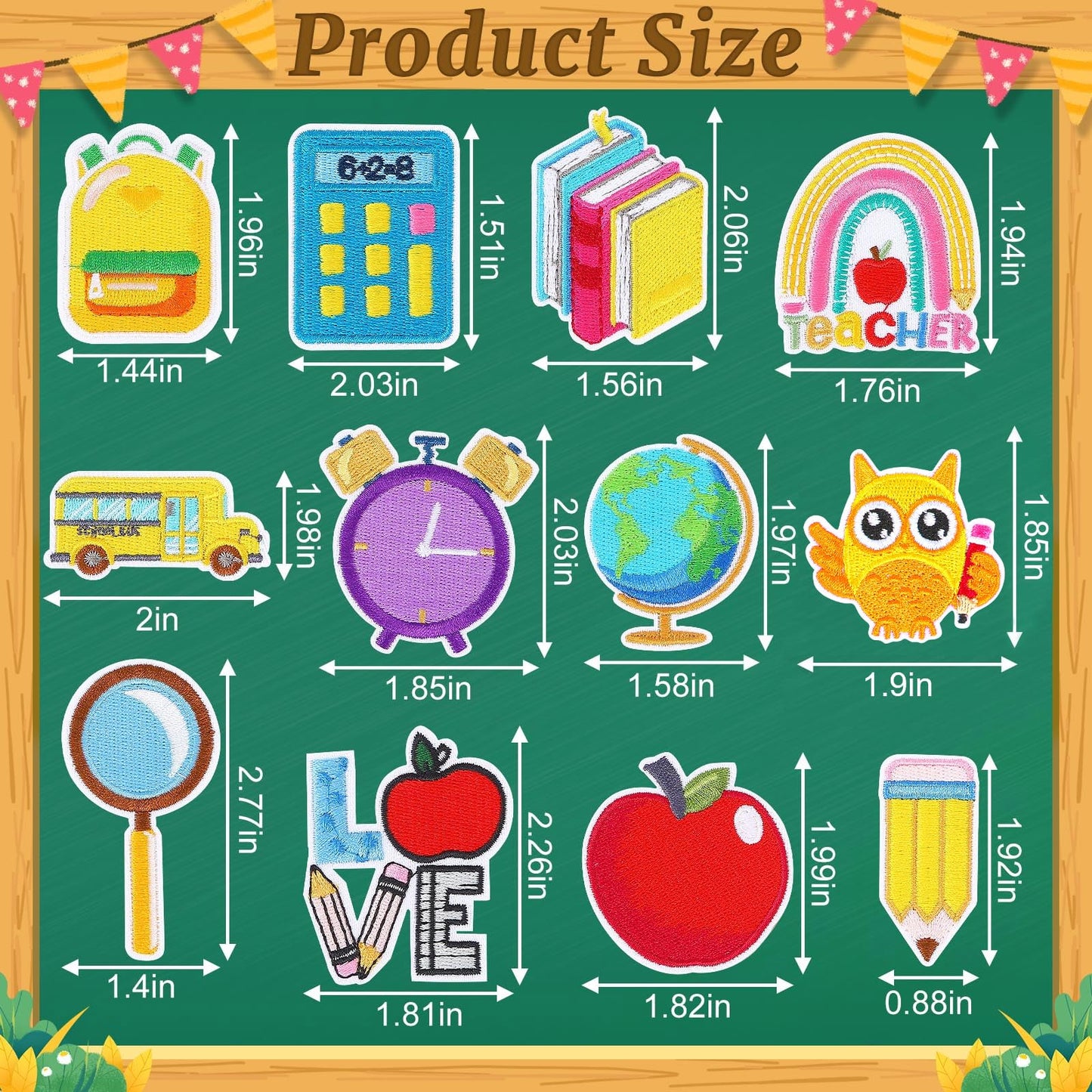 AUGSUN 36pcs Back to School Iron on Patches Pencil School Bus Embroidered Sew Applique Repair Patch Teacher Students DIY Crafts for Clothing Jacket Jeans Pants Dress Backpack Hat Decorations