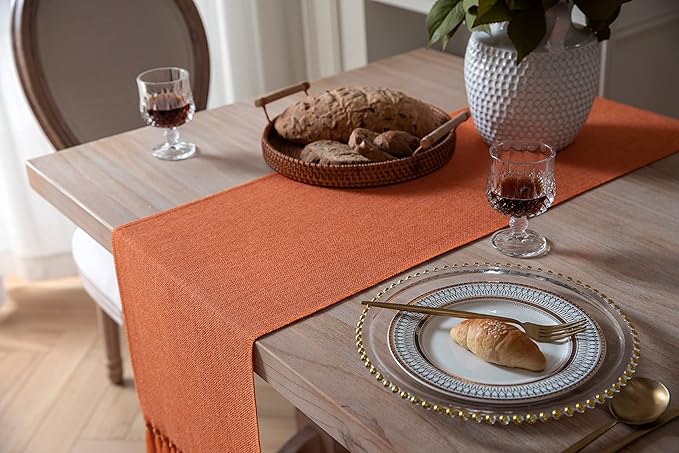 ZeeMart Burnt Orange Table Runners 90 Inches Long, Burlap Linen Style Rustic Farmhouse Fall Table Runner, Long Boho Dining Table Runner, 13x90 Inches, Harvest Pumpkin