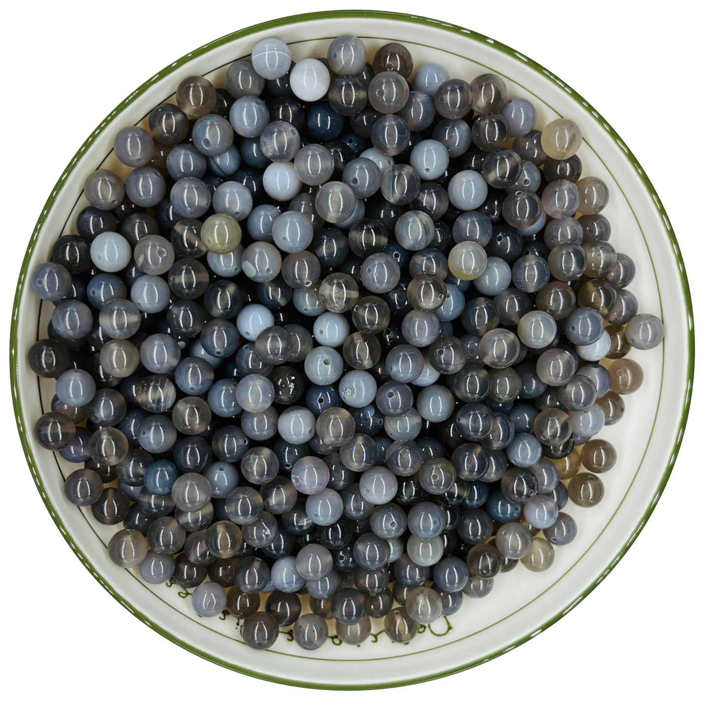 WHNKFB 10mm 50PCS Natural Gray Agate Round Beads, Banded Loose Stone Beads for Jewelry Making Craft - 4mm 6mm 8mm 10mm Options with Free Elastic Cord