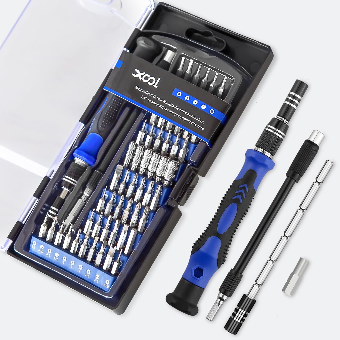 XOOL 62-in-1 Precision Screwdriver Kit, 58 Magnetic Bits, Flexible Shaft & Extension Rod, Electronics Repair Tool for Phone, Laptop, PC, Tablet, Game Console