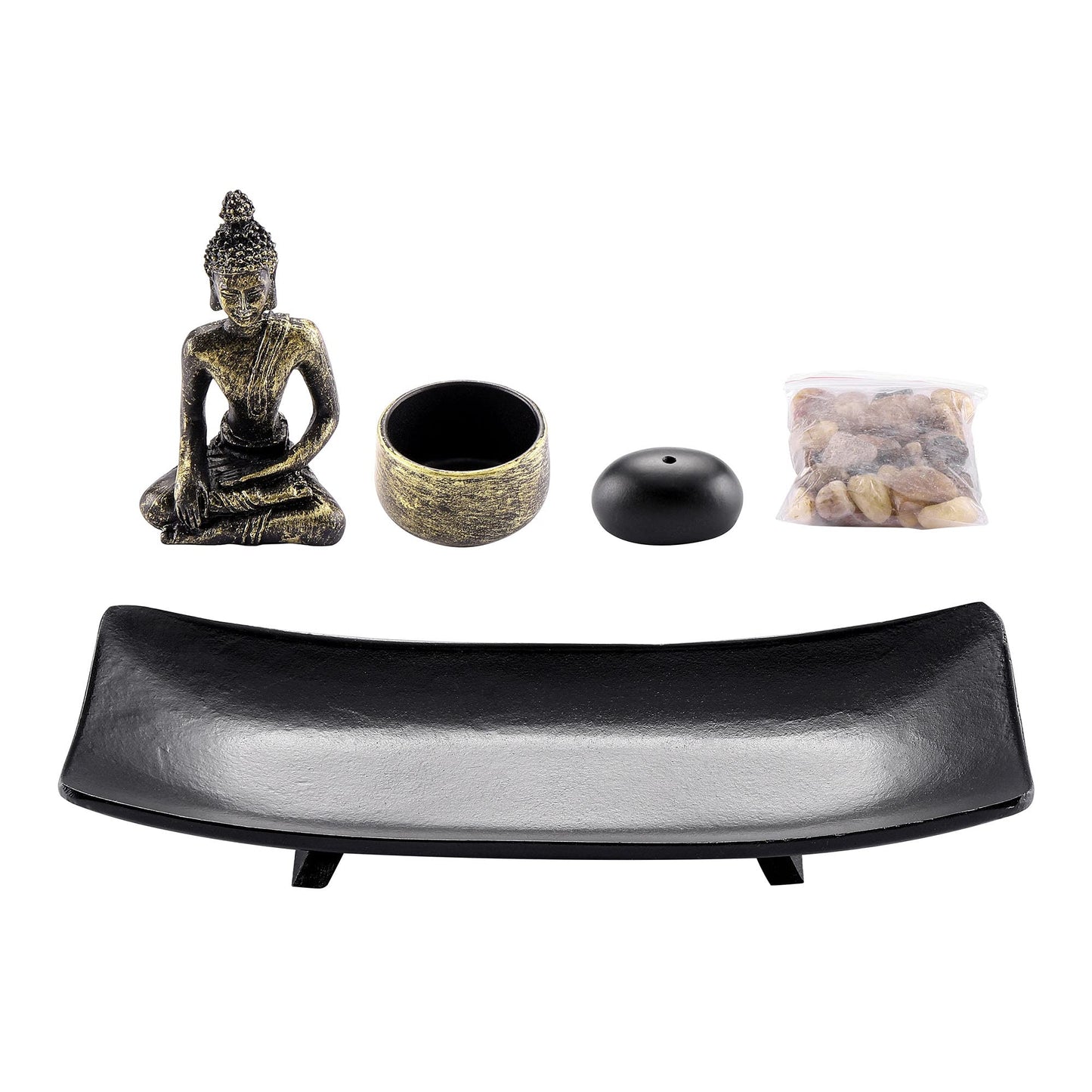 Jovivi Zen Garden Set Buddha Statue w/Tealight Candle Holder, Rocks & Incense Burner Holder & Wood Tray for Yoga Meditation Home Table Decor Gift