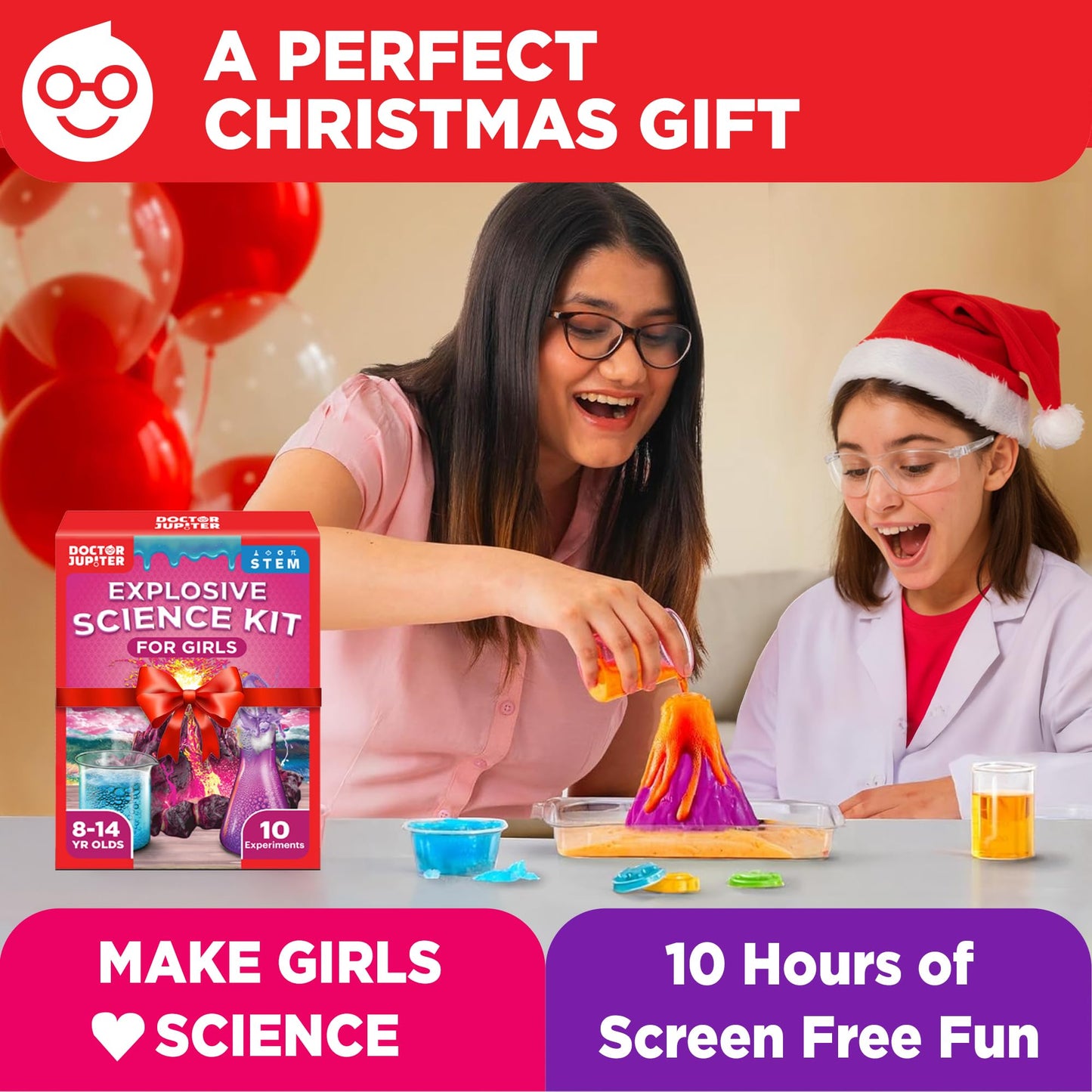 Doctor Jupiter Explosive Science Kit for Girls Ages 8-10-12-14 | Birthday Gift Ideas for 8,9,10+ Year Olds | Chemistry Set, STEM Toy Kit with 10 Experiments | Learning & Educational Projects