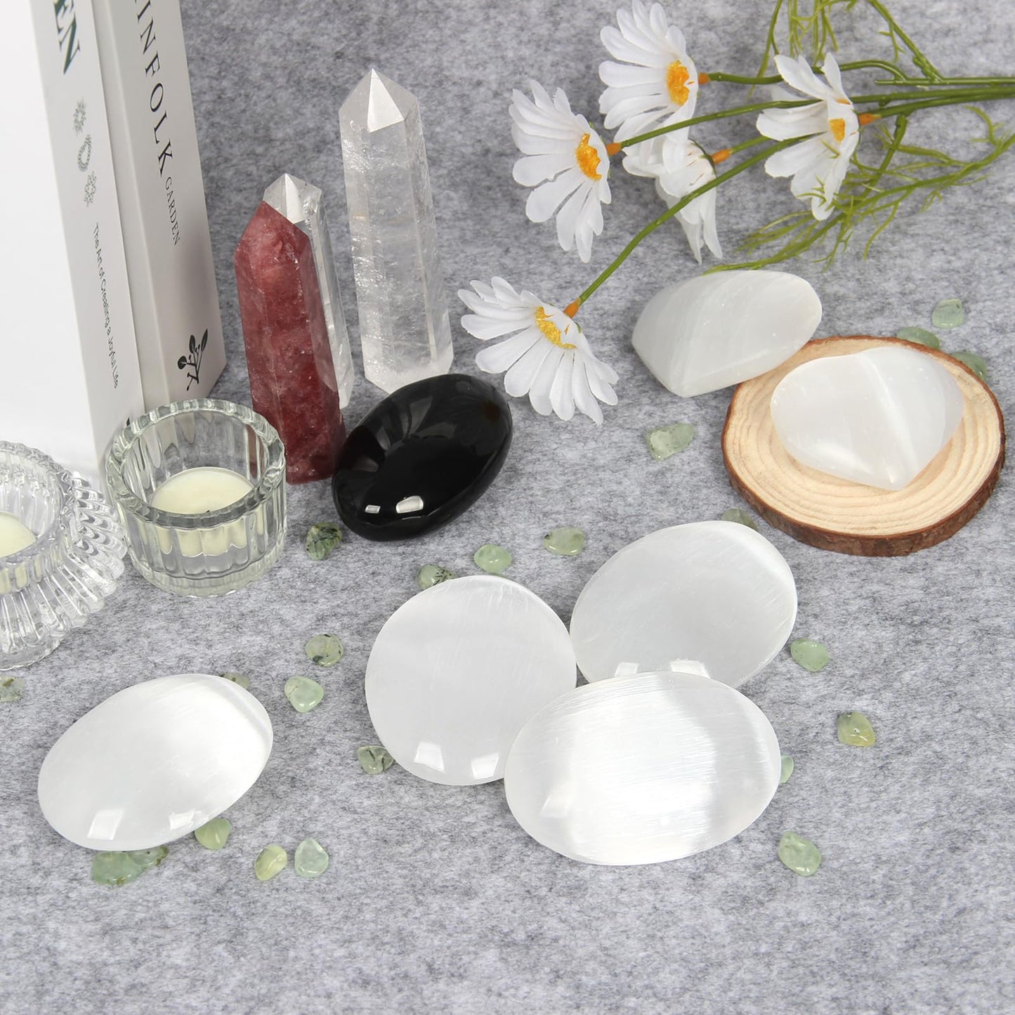 Orientrea Selenite Palm Stone-1 Pc 70-90 Grams Selenite Pocket Energy Stone, Smooth Healing Crystal Worry Stone