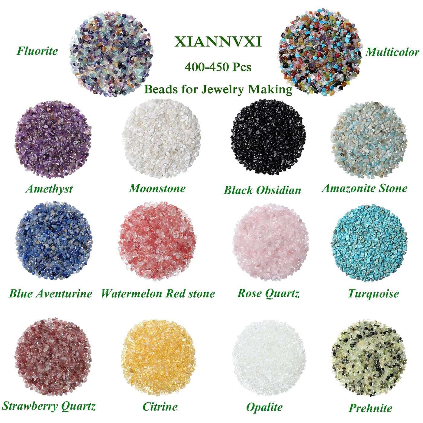 XIANNVXI Fluorite Beads, Natural Chip Stone Beads 400Pcs Crystal Beads 5-8mm Irregular Loose Rocks for DIY Jewelry Making
