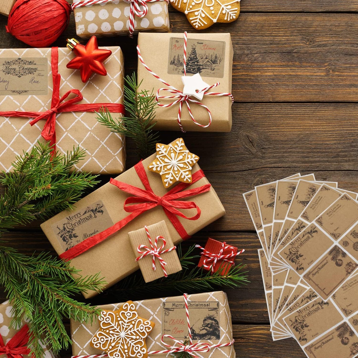 ChromaLabel 2 x 3 Inch Kraft Christmas Labels, 8 Designs, to & from Gift Tags, 32 Stickers per Variety Pack