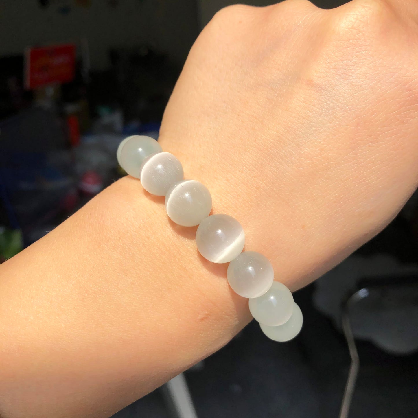 8mm White Cat-Eye Natural Stone Beads Round Loose Beads for Jewelry Making Yochus DIY Beads Bracelet Necklace