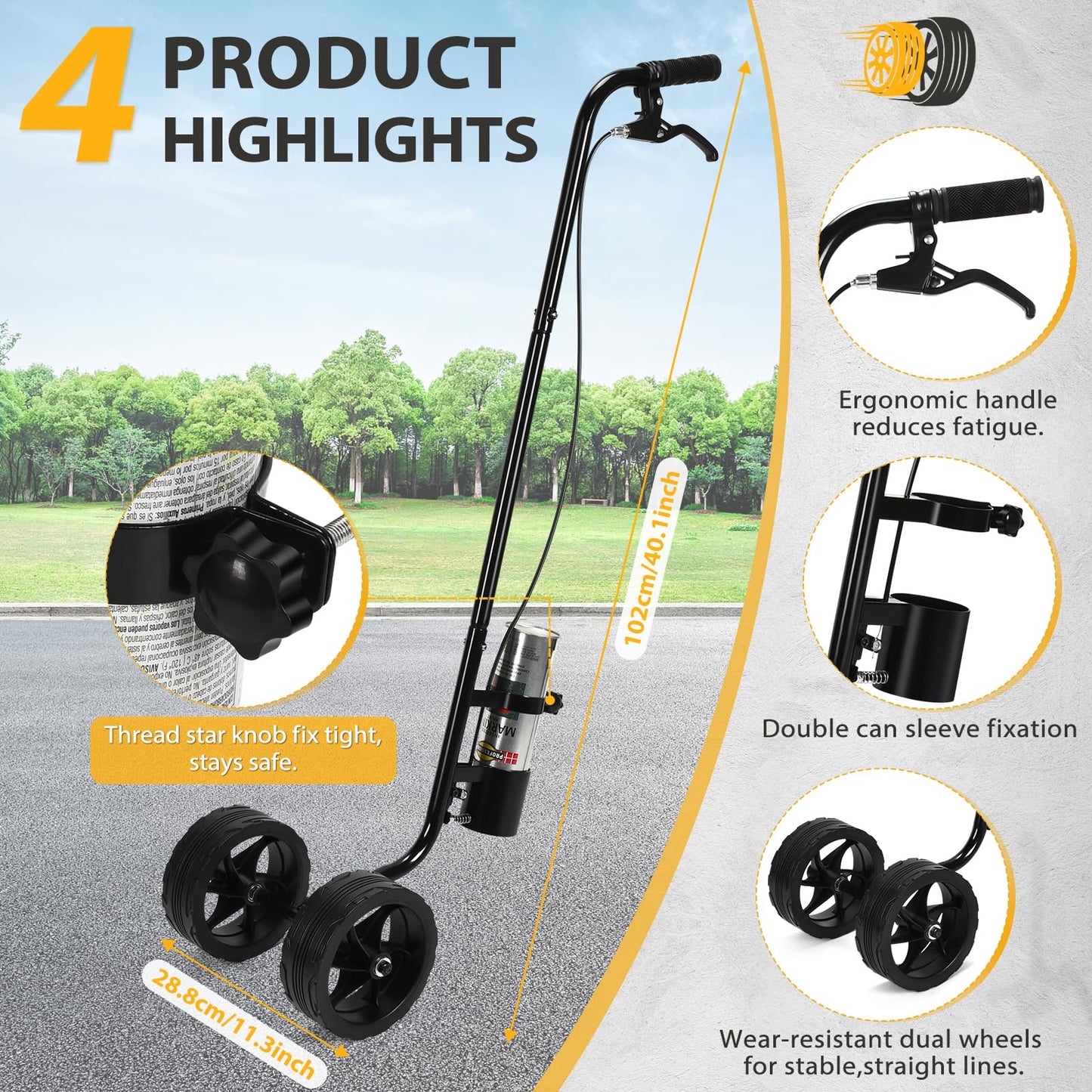 CAROD Marking Paint Wand, Dual-Wheel Line Marking Wand Sprayer Compatible with Inverted Marking Paint, Side Push Marking Stick for Ground Sport Field Parking Lot Spray Applicator (Black)
