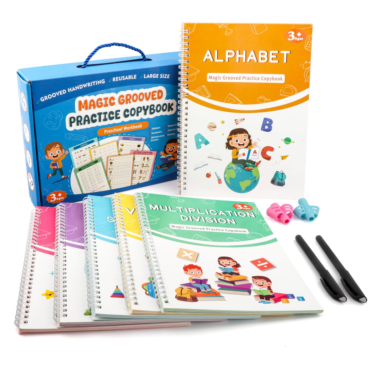 AALGO Magic Grooved Handwriting Practice Book for Kids Ages 3–8, Reusable Letter Tracing Book with Disappearing Ink, Preschool Activity Books, 3D Groove Writing for Early Learning & Fine Motor Skills
